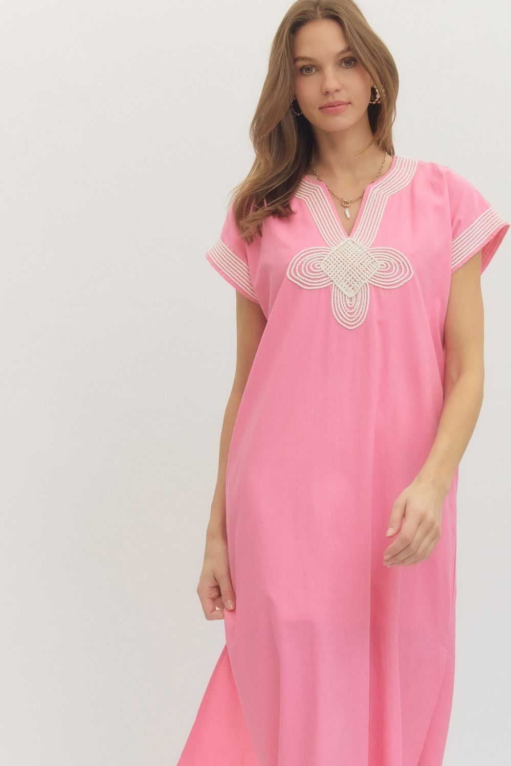 Pink Appliqué Trim Midi Dress SHIPS OR PICKUP FROM COCO 2/23/26