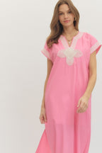 Pink Appliqué Trim Midi Dress SHIPS OR PICKUP FROM COCO 2/23/26