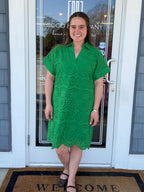 Hunter Green Collared Eyelet Dress