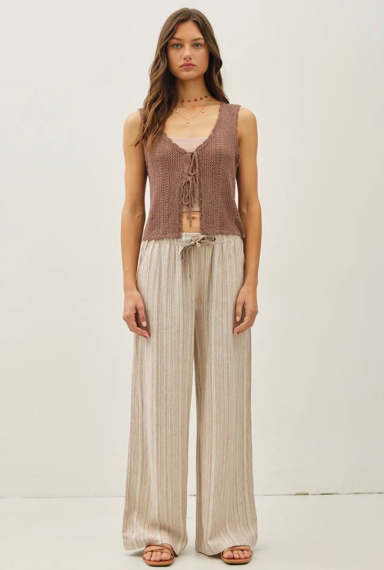 Mocha 29" Inseam Striped Linen Wide
Leg Pants
