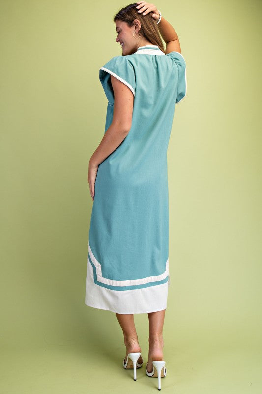 PREORDER: Dusty Mint Linen V-neck Midi Dress