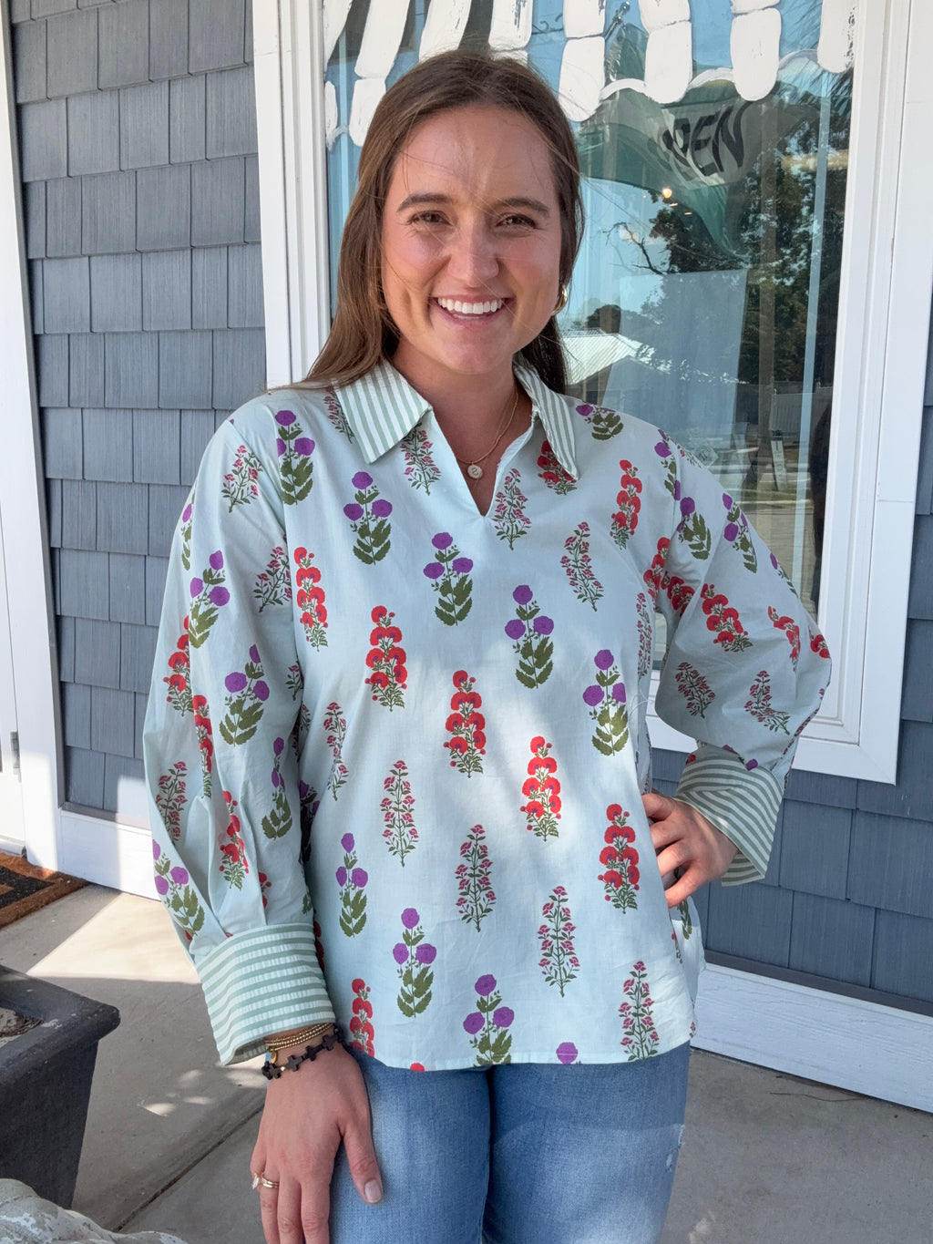 Mint Floral Top