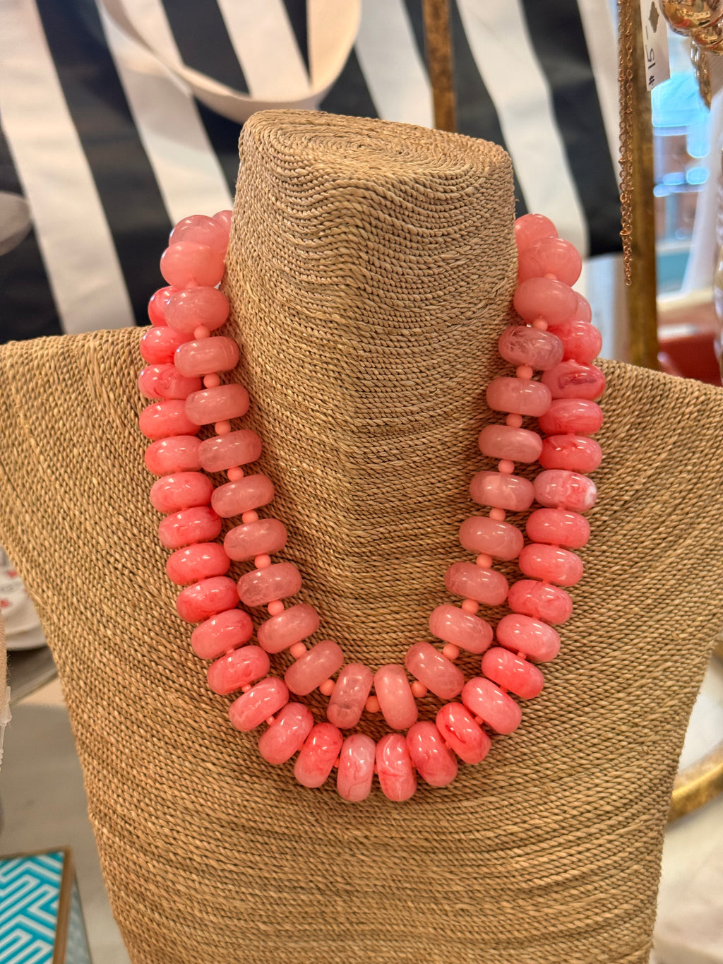 Pink Marble Rondelle Beaded Necklace Set