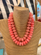 Pink Marble Rondelle Beaded Necklace Set