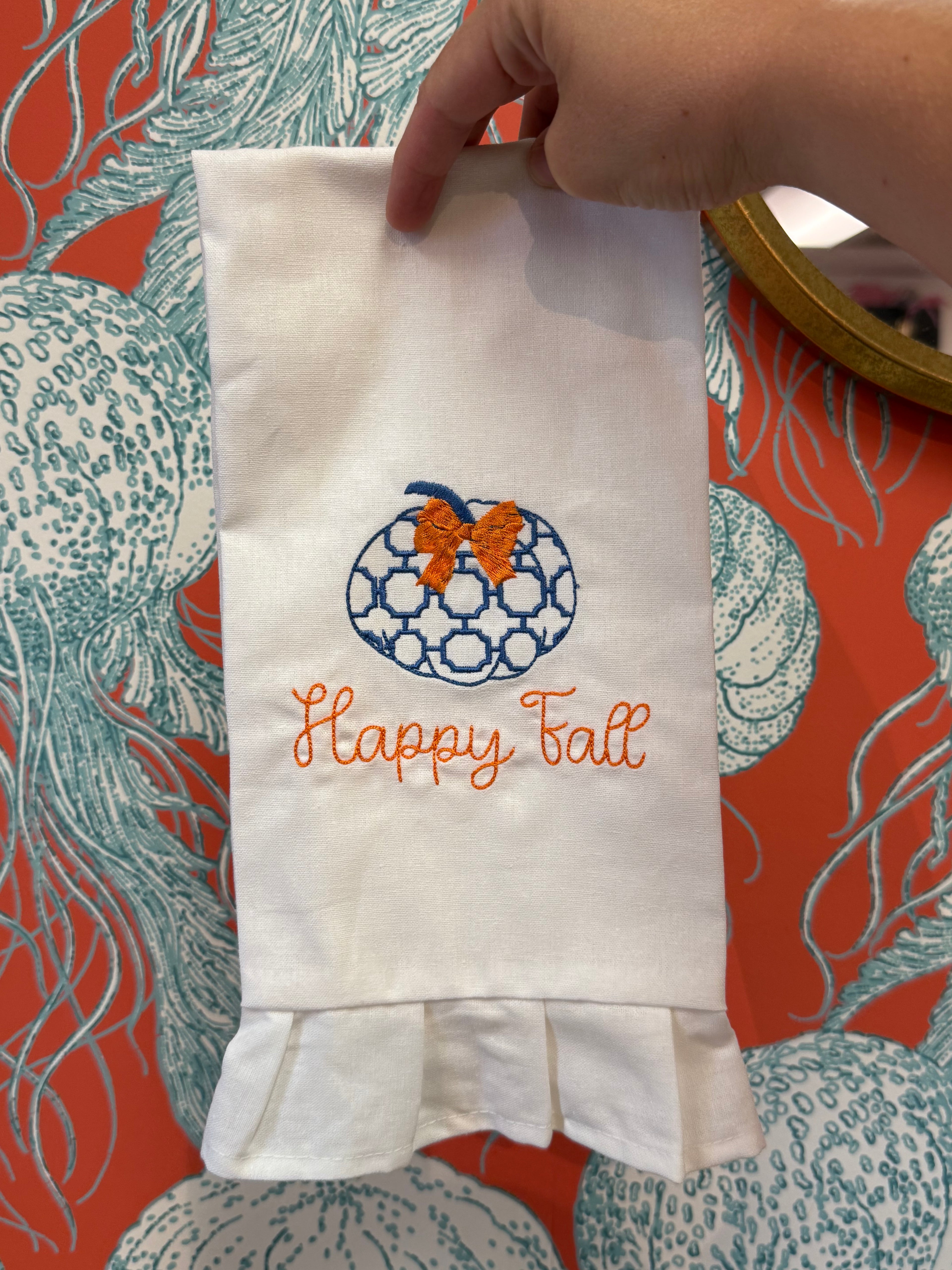 Happy Fall Ruffle Tea Towel