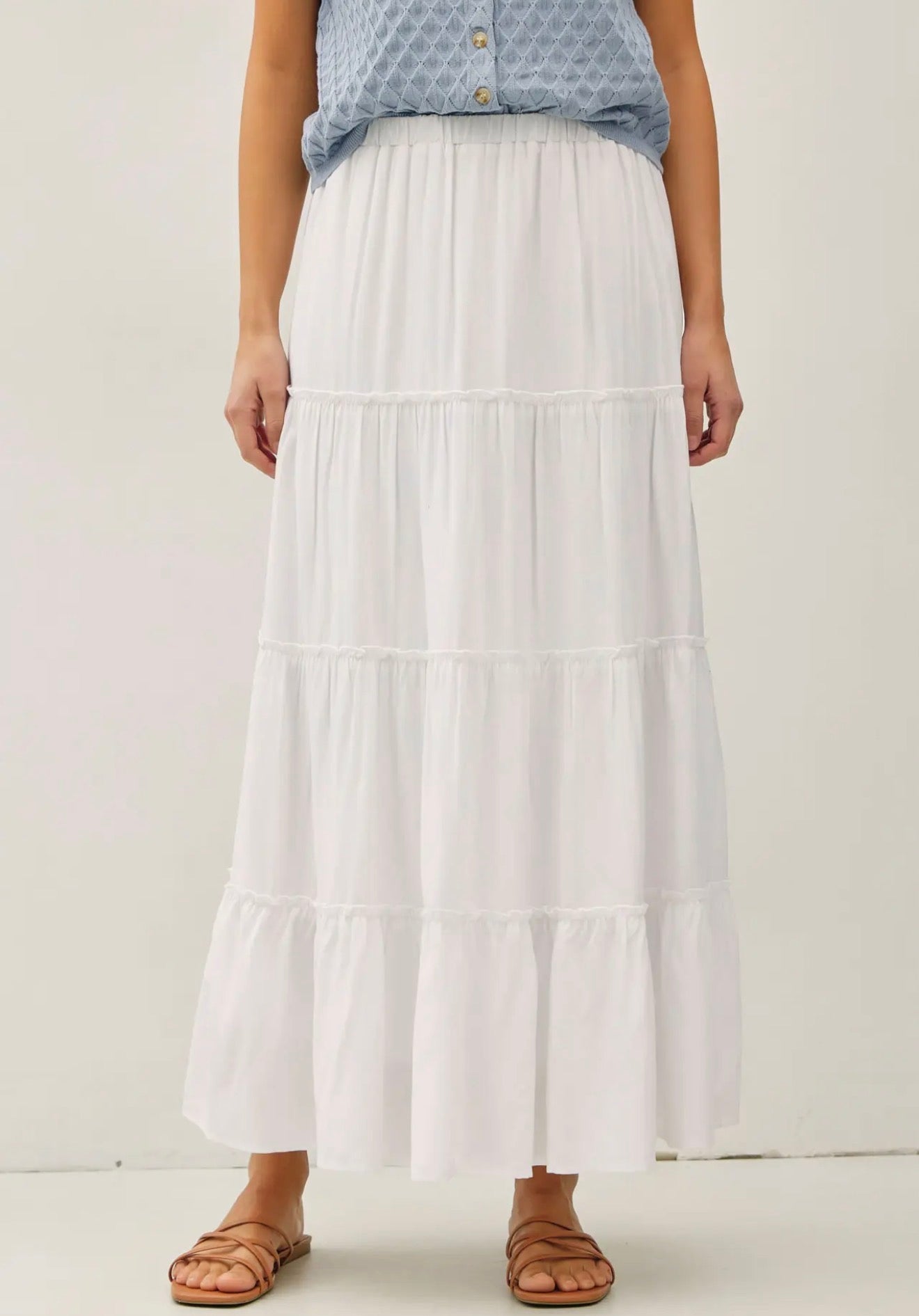 Off White Tiered Maxi Skirt