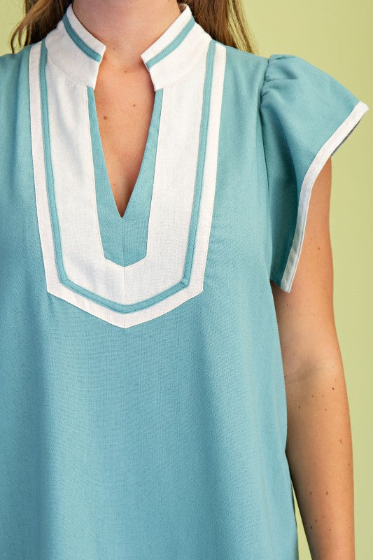 PREORDER: Dusty Mint Linen V-neck Midi Dress