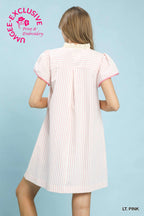 Light Pink Striped Floral Appliqué Shift Dress