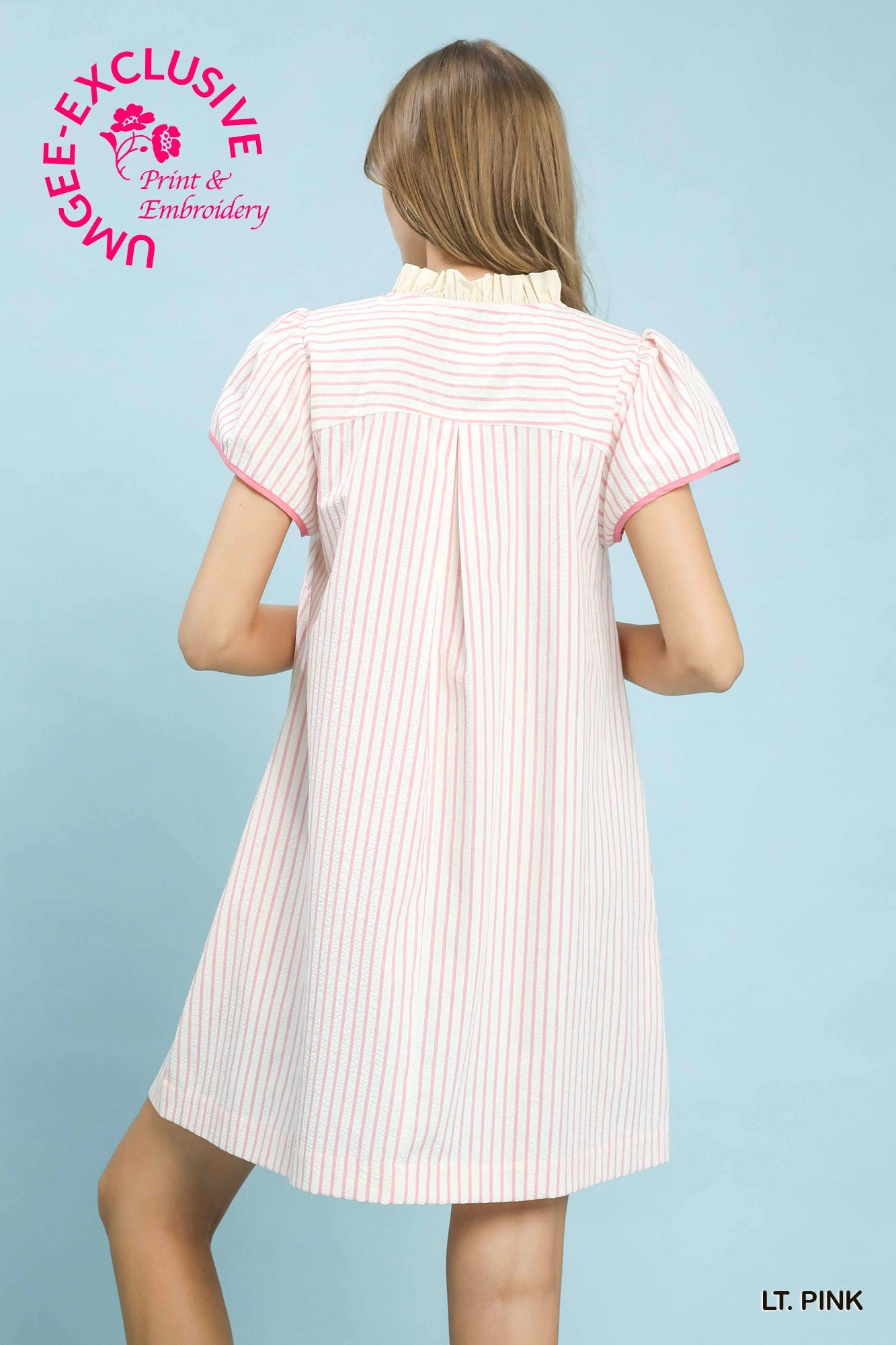 Light Pink Striped Floral Appliqué Shift Dress: Ships or pickup 5/26/26
