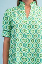 Green Printed Button Down Midi Dress