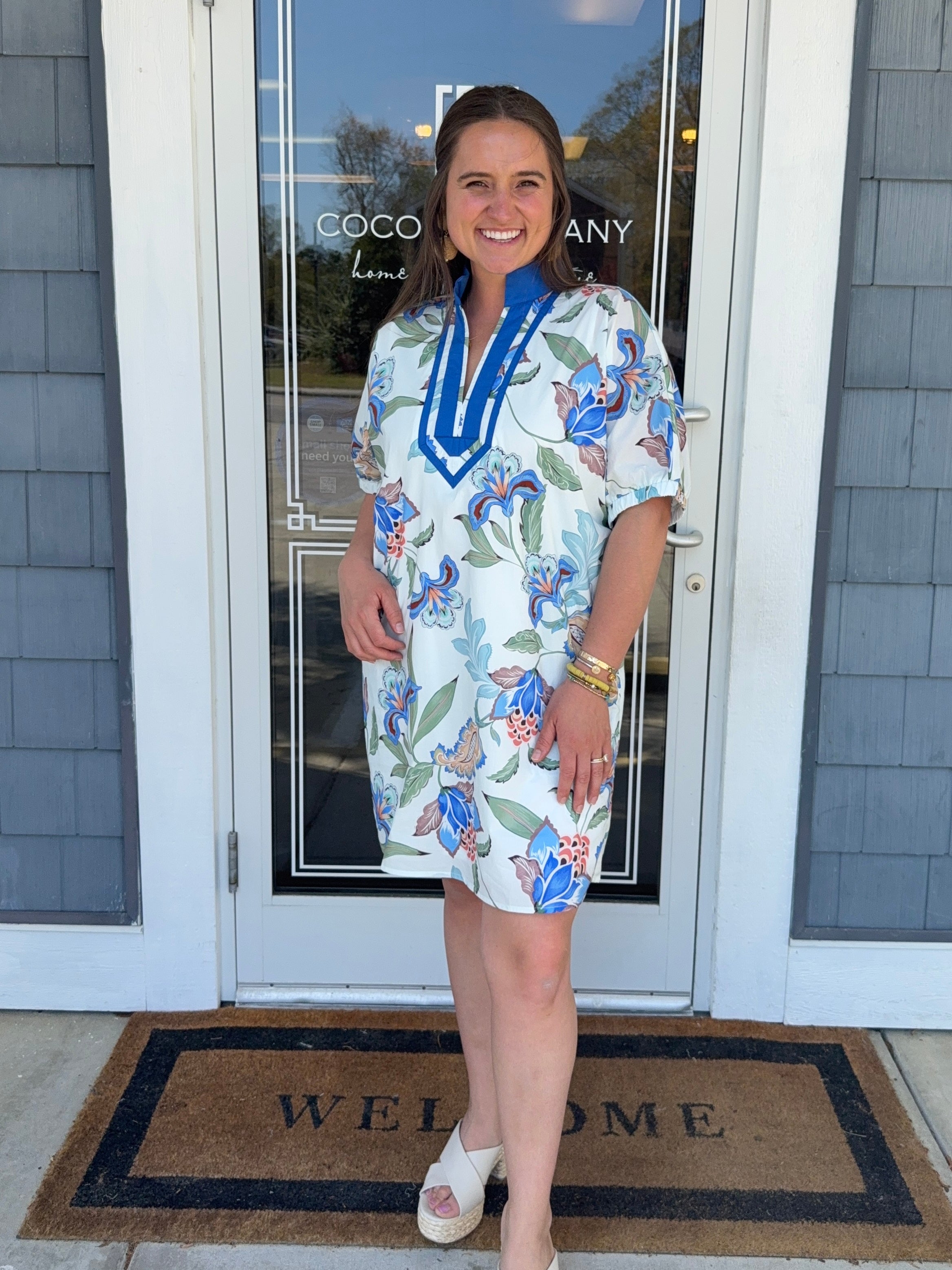 Blue Floral Print Mini Dress