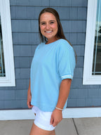 Sky Blue Round Neck Sleeve Trim Band Top