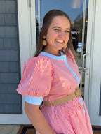 Orange & Blue Stripe Midi Dress w/ Belt