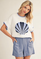 Navy & Blue Off White Shell Sweater Top