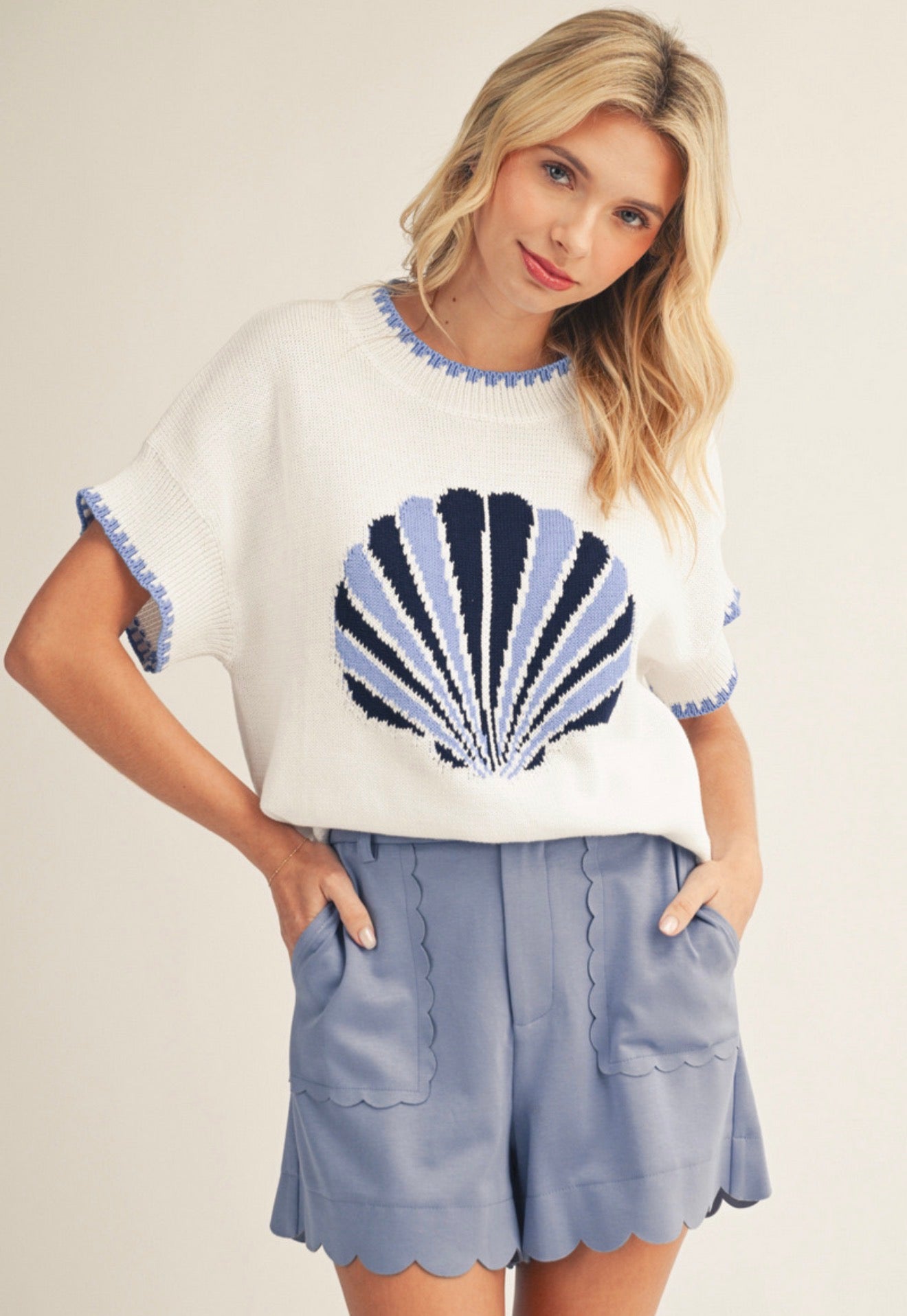 Navy & Blue Off White Shell Sweater Top