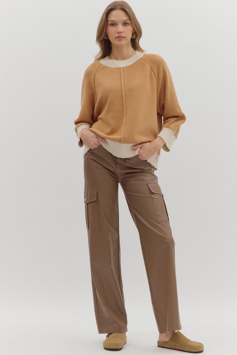 Camel Knit Contrast Sweater