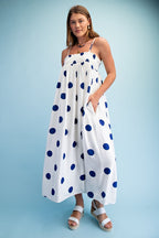 PREORDER: Navy Polka Dot Maxi Dress
