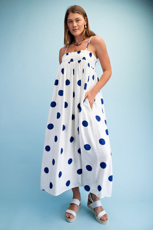 PREORDER: Navy Polka Dot Maxi Dress