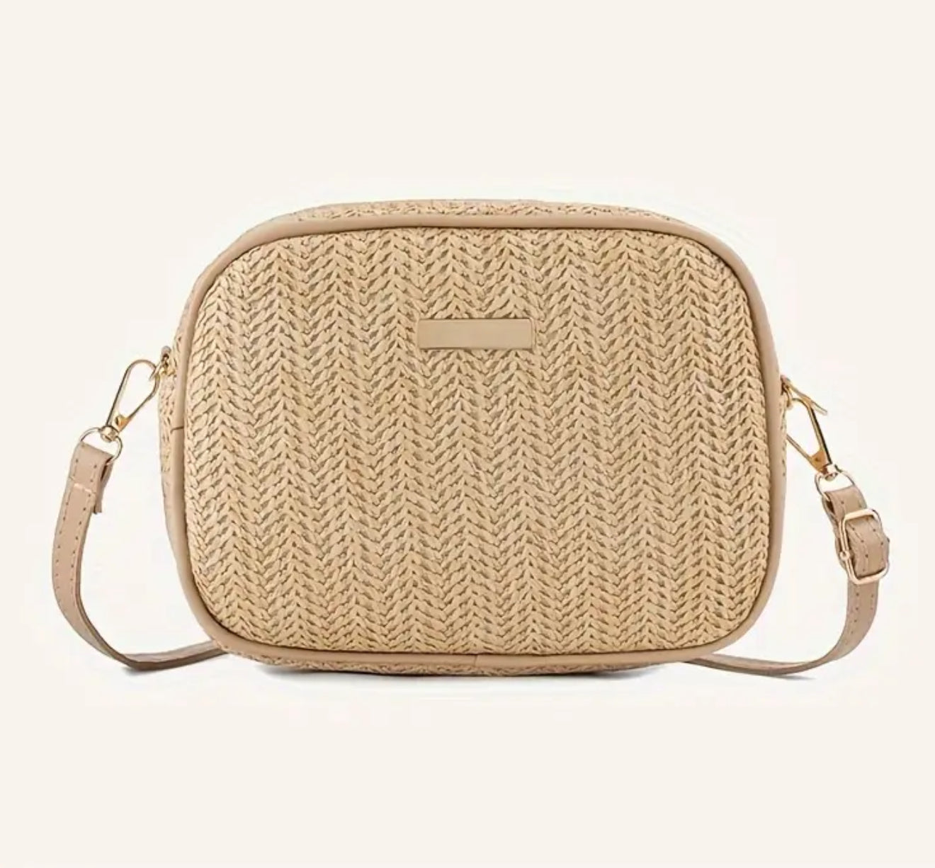 Woven Straw Crossbody-Khaki