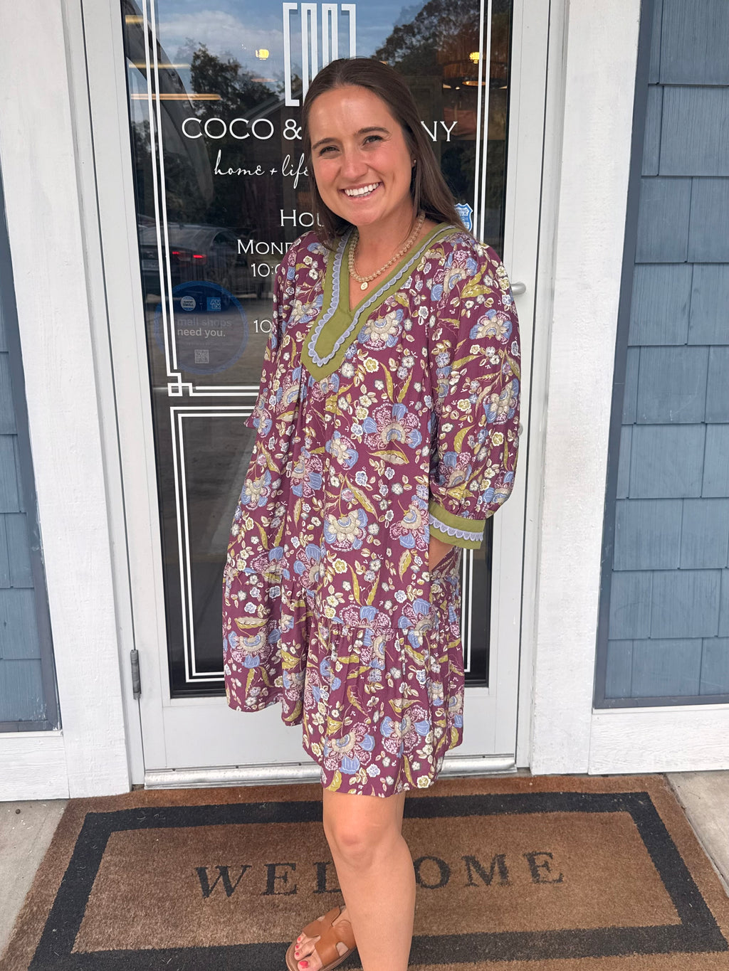 Plum Floral Print Contrast Trim Tiered Boho Dress