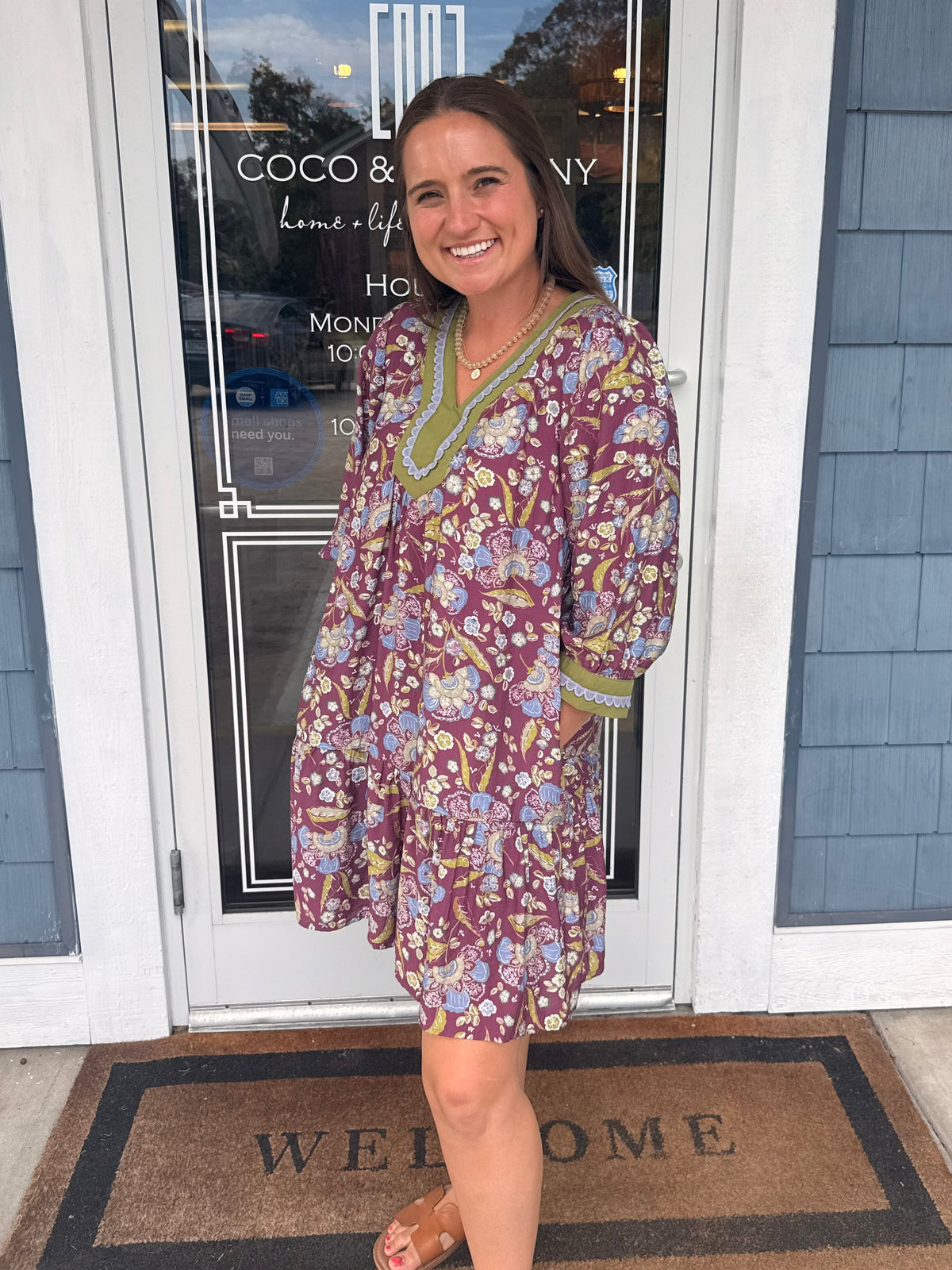 Plum Floral Print Contrast Trim Tiered Boho Dress