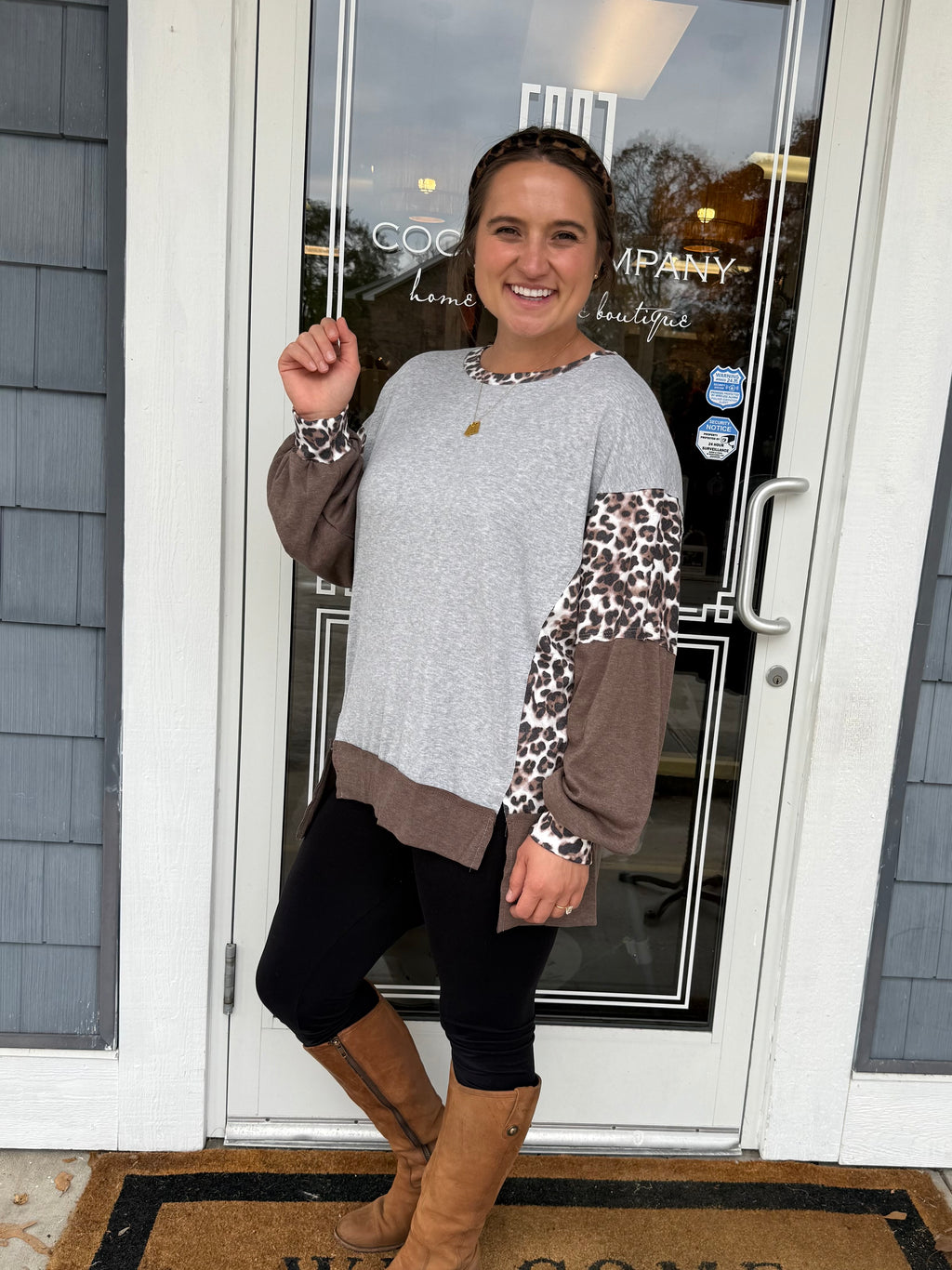 Gray Color-block Leopard Shirt