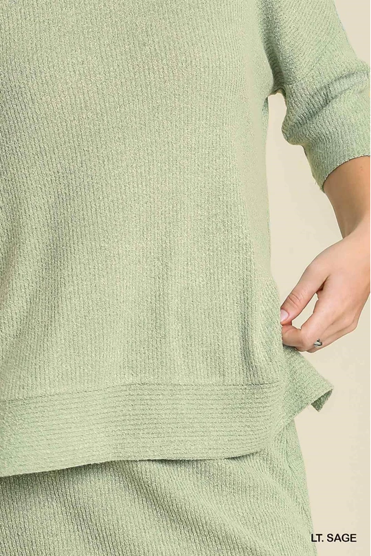 Light Sage Boatneck Ribbed Knit Top
