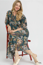 Teal Boho Tiered Midi Dress