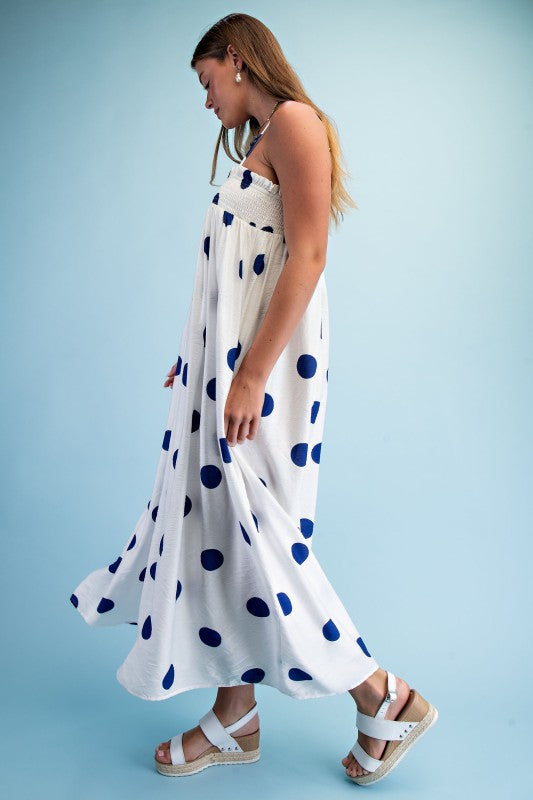 PREORDER: Navy Polka Dot Maxi Dress