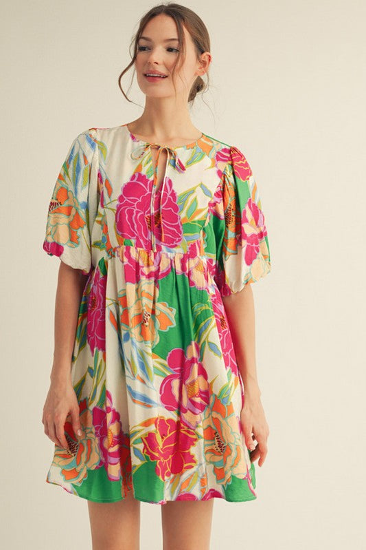 Flower Print Babydoll Dress