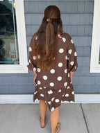 Brown Polka Dot Button Front Dress