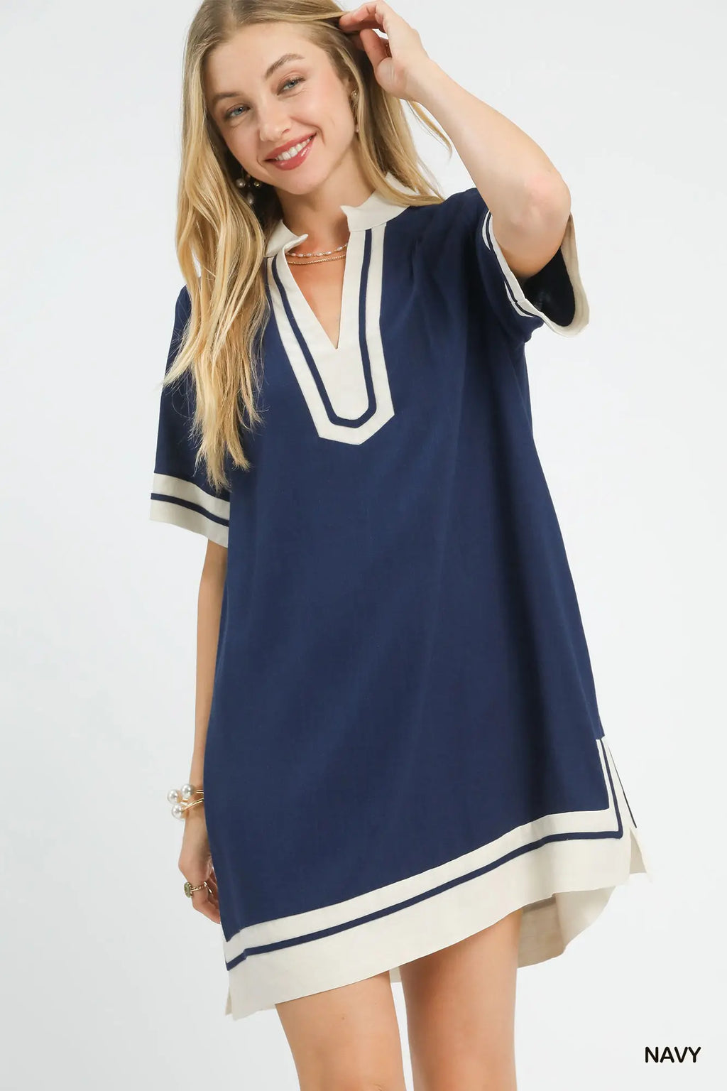 Navy Linen Mini Dress