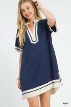 Navy Linen Mini Dress