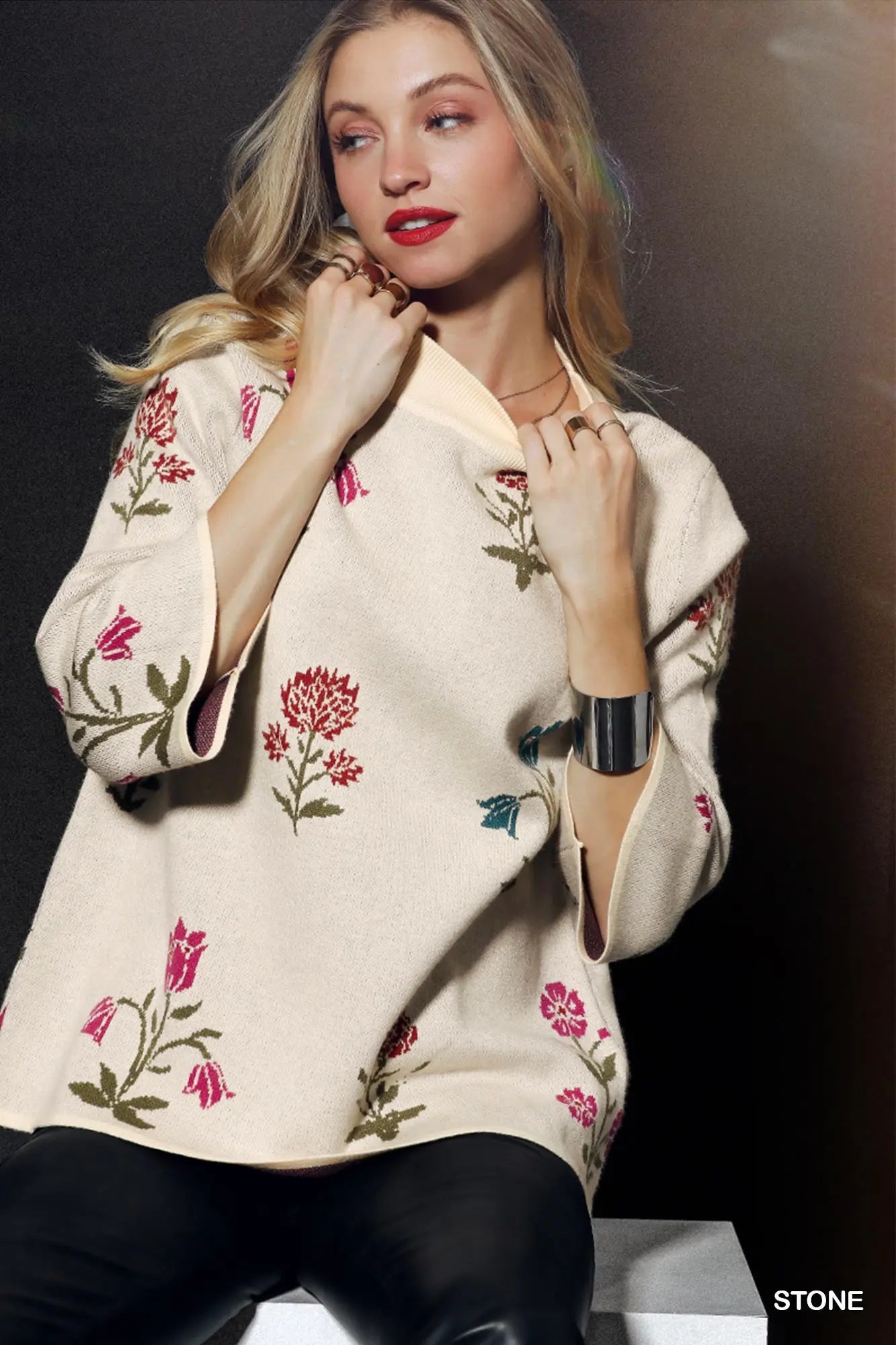 Cream Floral Knit Sweater With Wide Sleeves SHIPS OR PICKUP FROM COCO 10/10/25