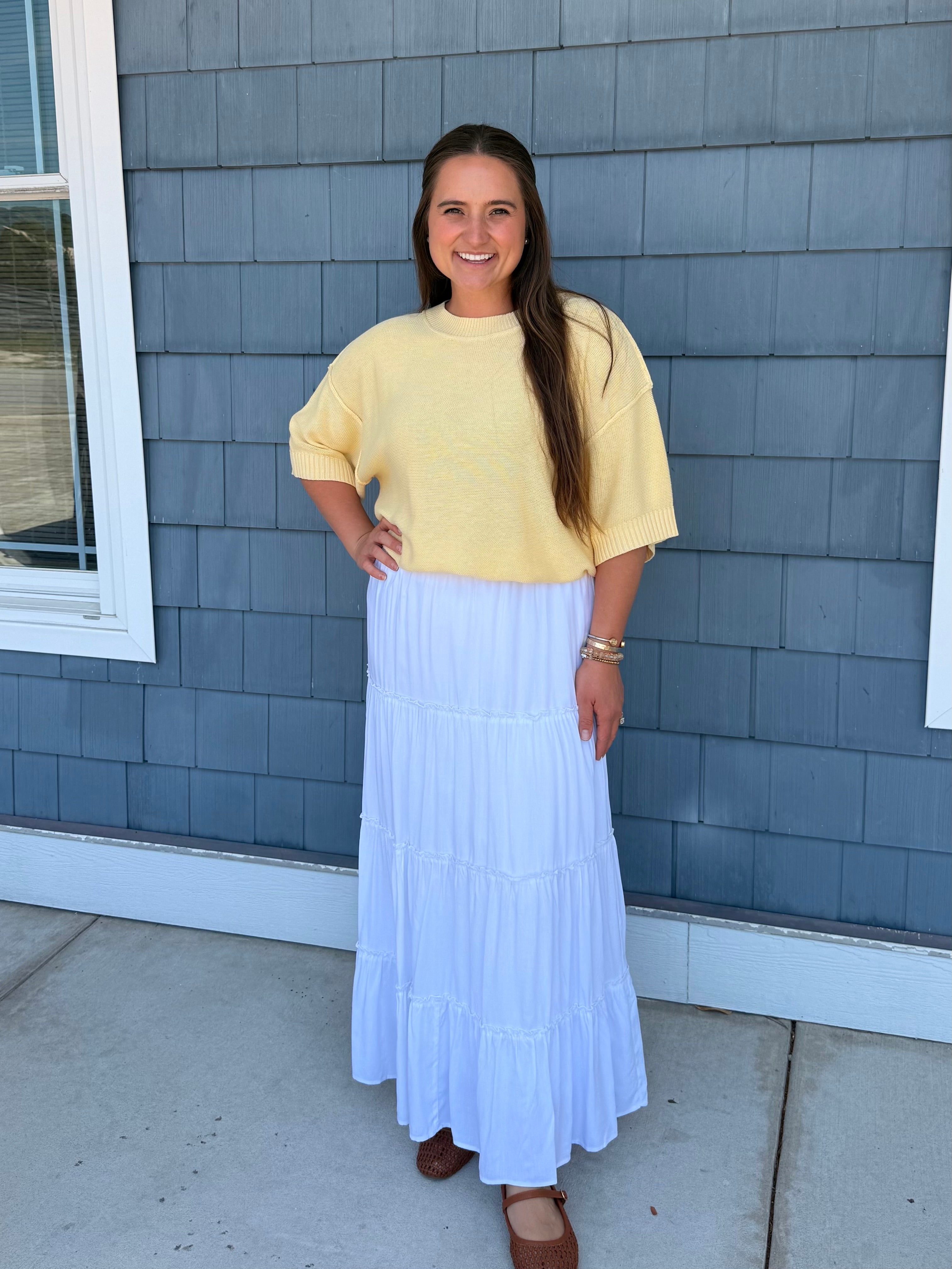 Off White Tiered Maxi Skirt
