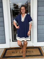 Navy Linen Mini Dress