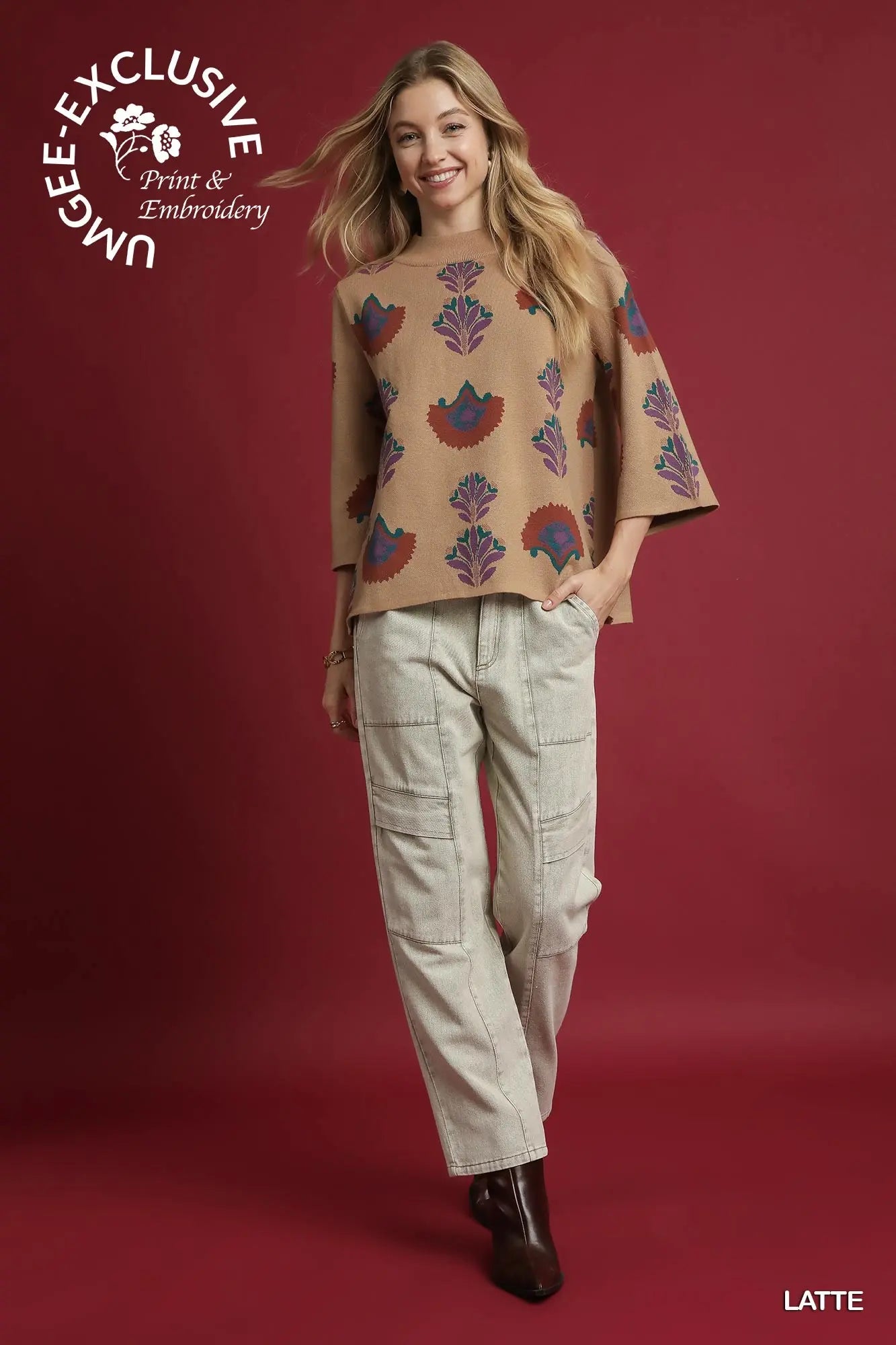 Latte Floral Knit Sweater Top SHIPS OR PICKUP FROM COCO 10/10/25