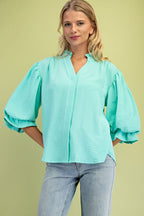 Emerald Balloon Sleeve Blouse