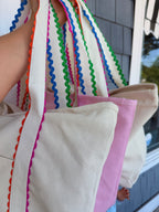 Khaki Canvas Bag With Colorful Ric Rack Trim