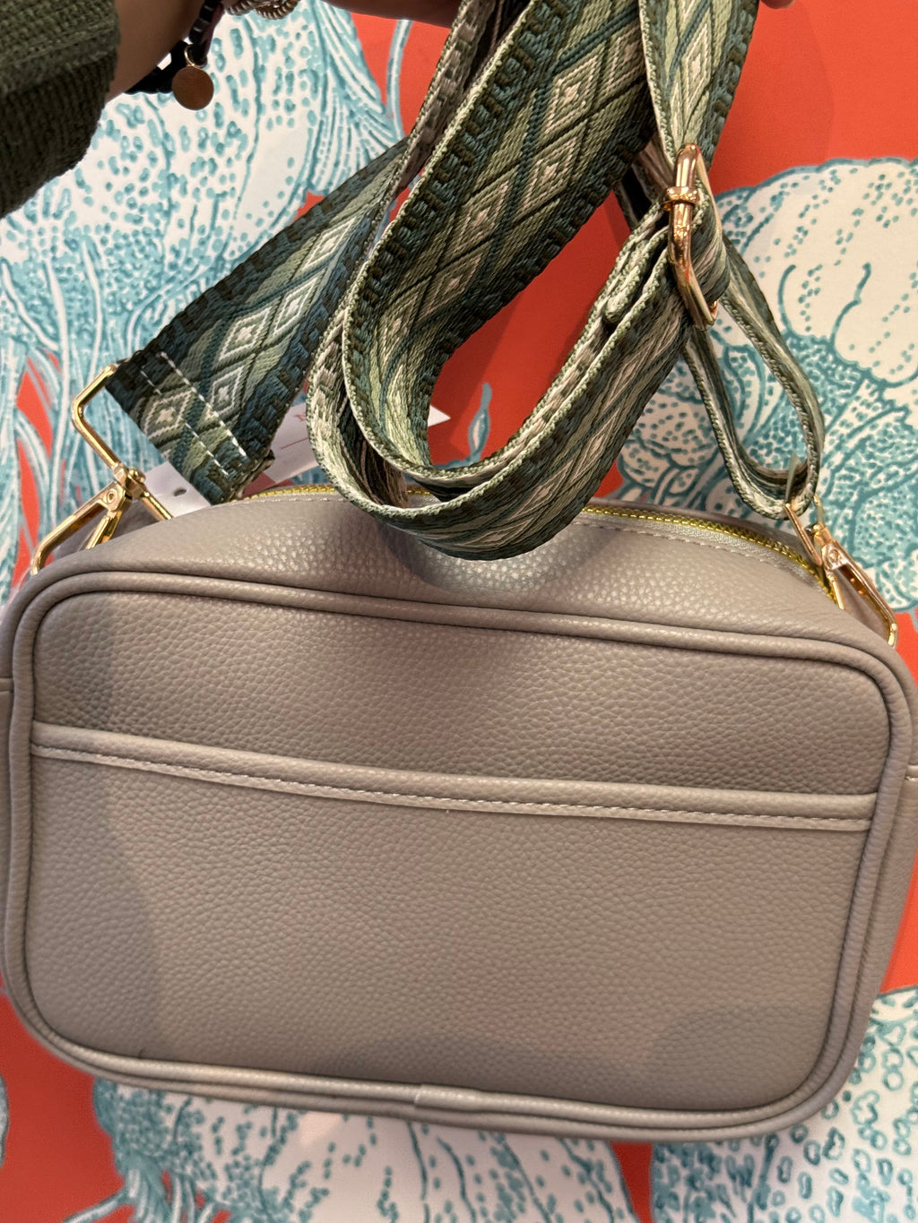 Light Grey Nova Vegan Leather Crossbody Bag W/ Canvas Strap