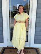 Lemon Eyelet Midi Dress Scallop Trim