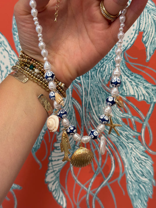 Blue & White Coastal Charm Necklace