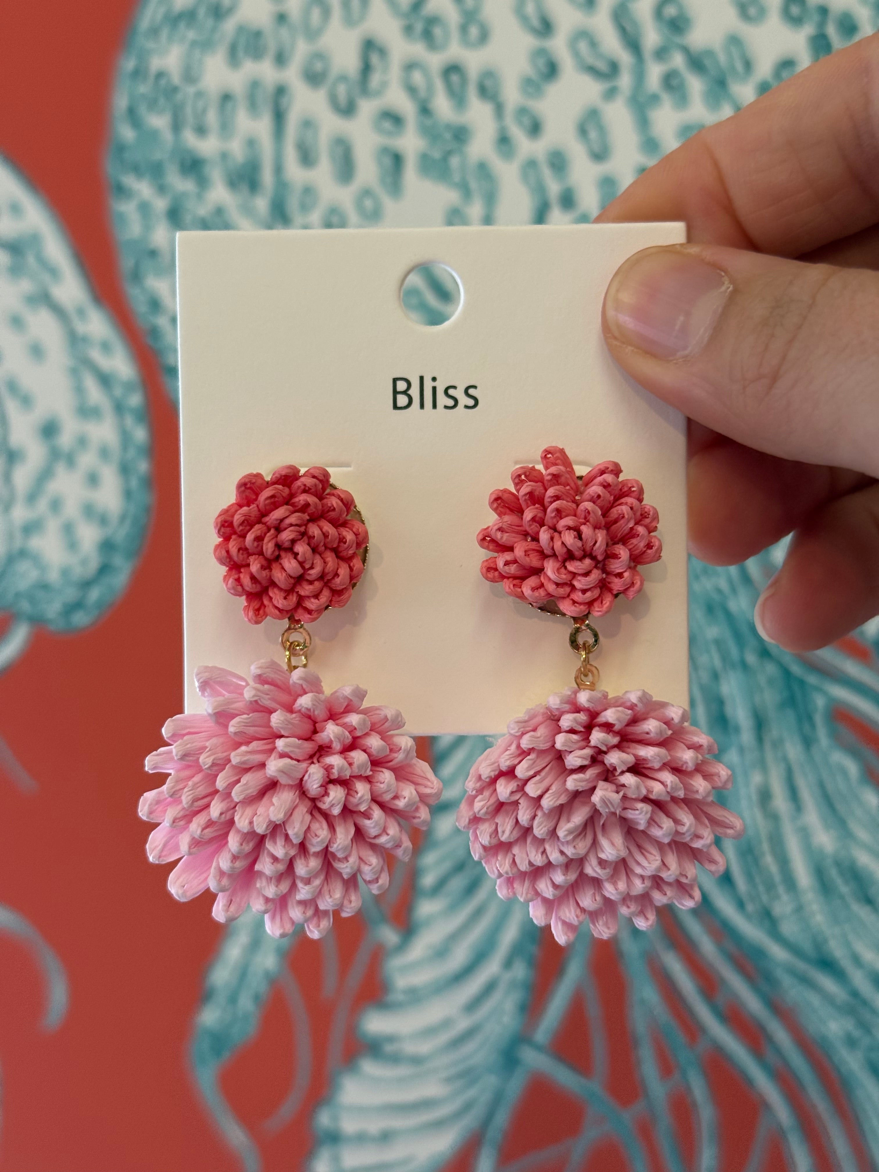 Pink Raffia Flower Post earrings