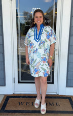 Blue Floral Print Mini Dress