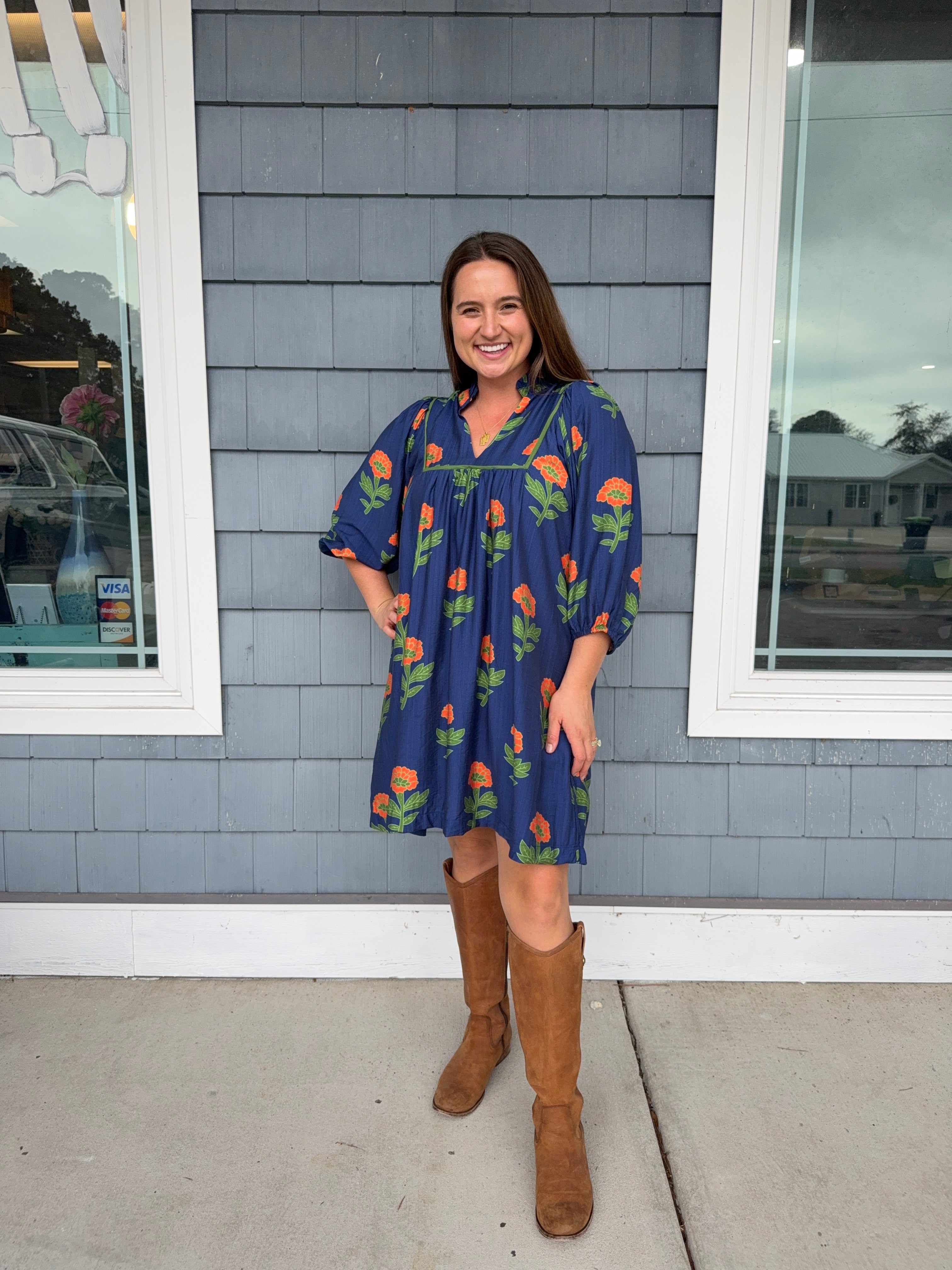 Navy Floral Fall Dress