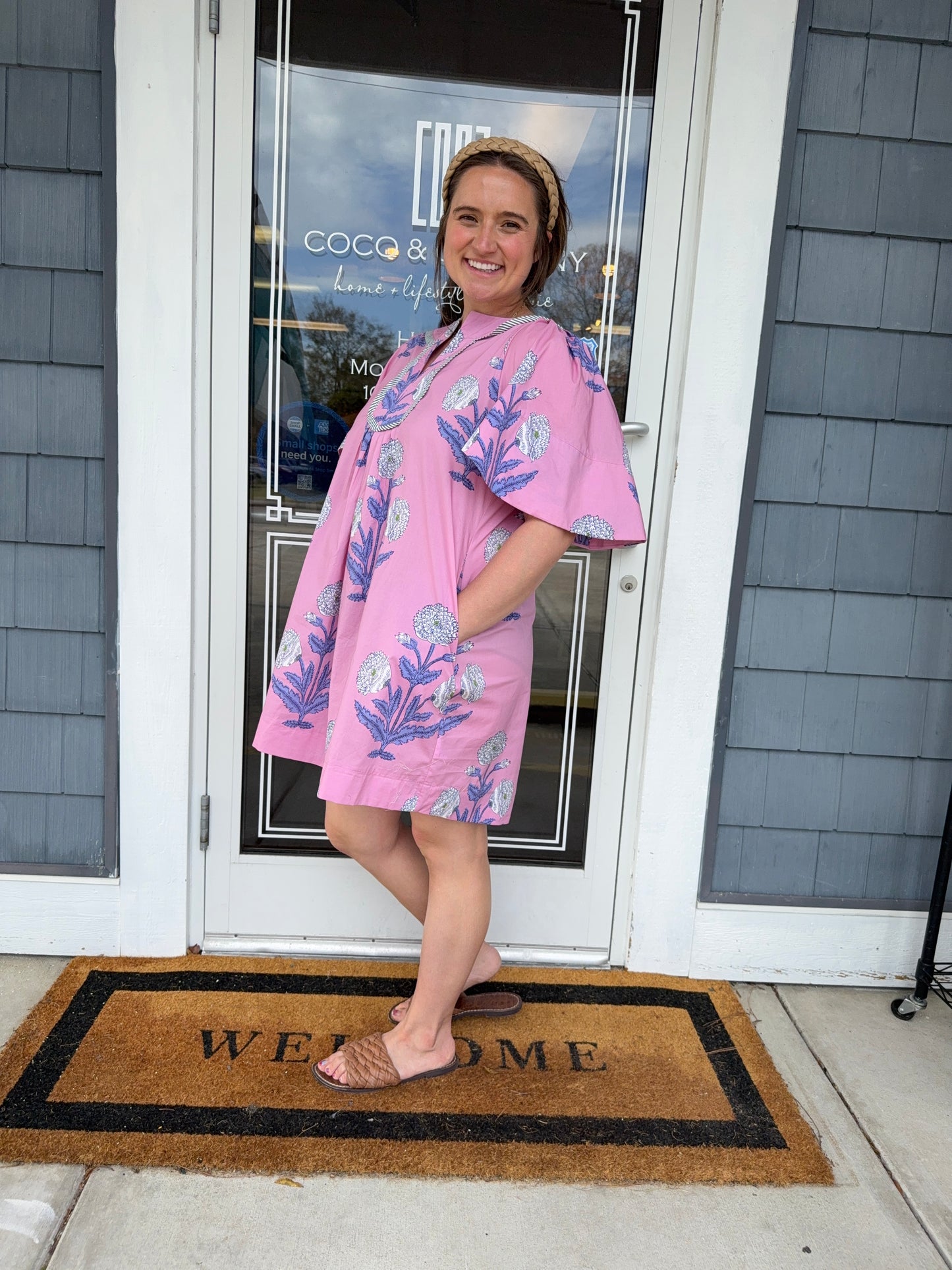 Pink Floral Embroidered Tunic Dress