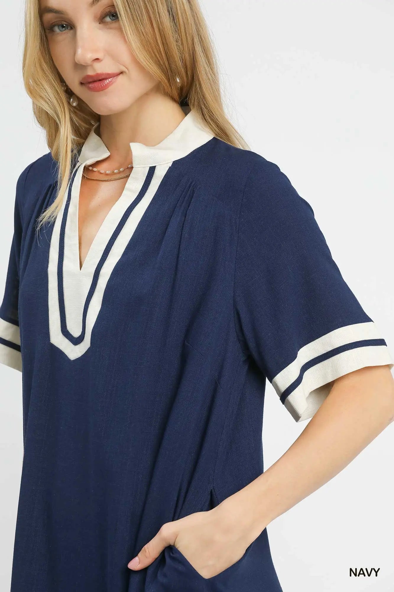 Navy Linen Mini Dress