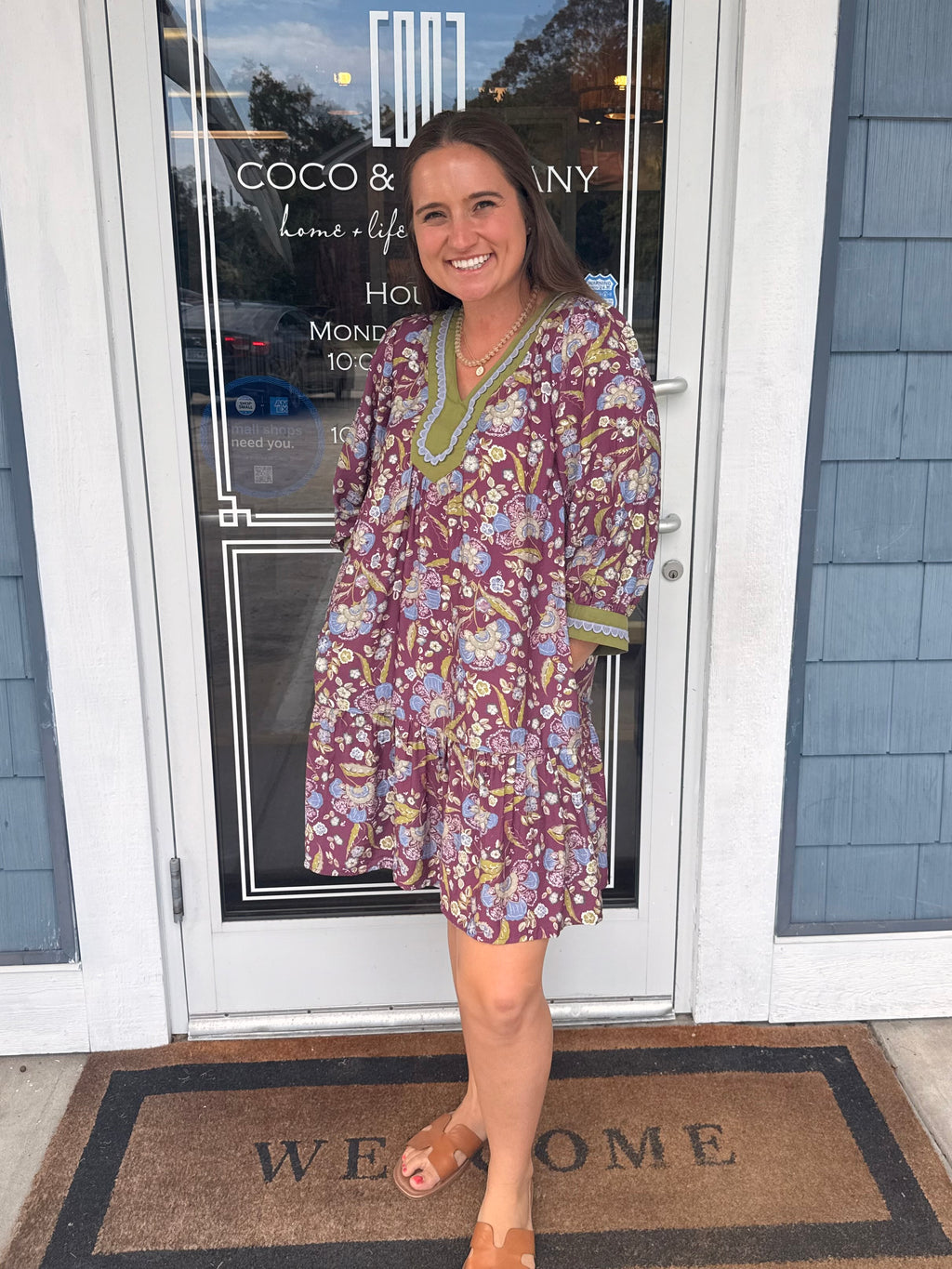 Plum Floral Print Contrast Trim Tiered Boho Dress