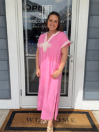 Pink Appliqué Trim Midi Dress