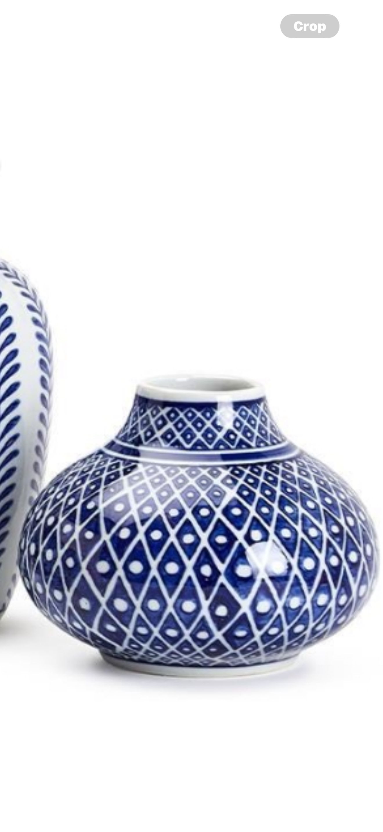 Medium Blue & White Round Diamond Hand Painted Vase